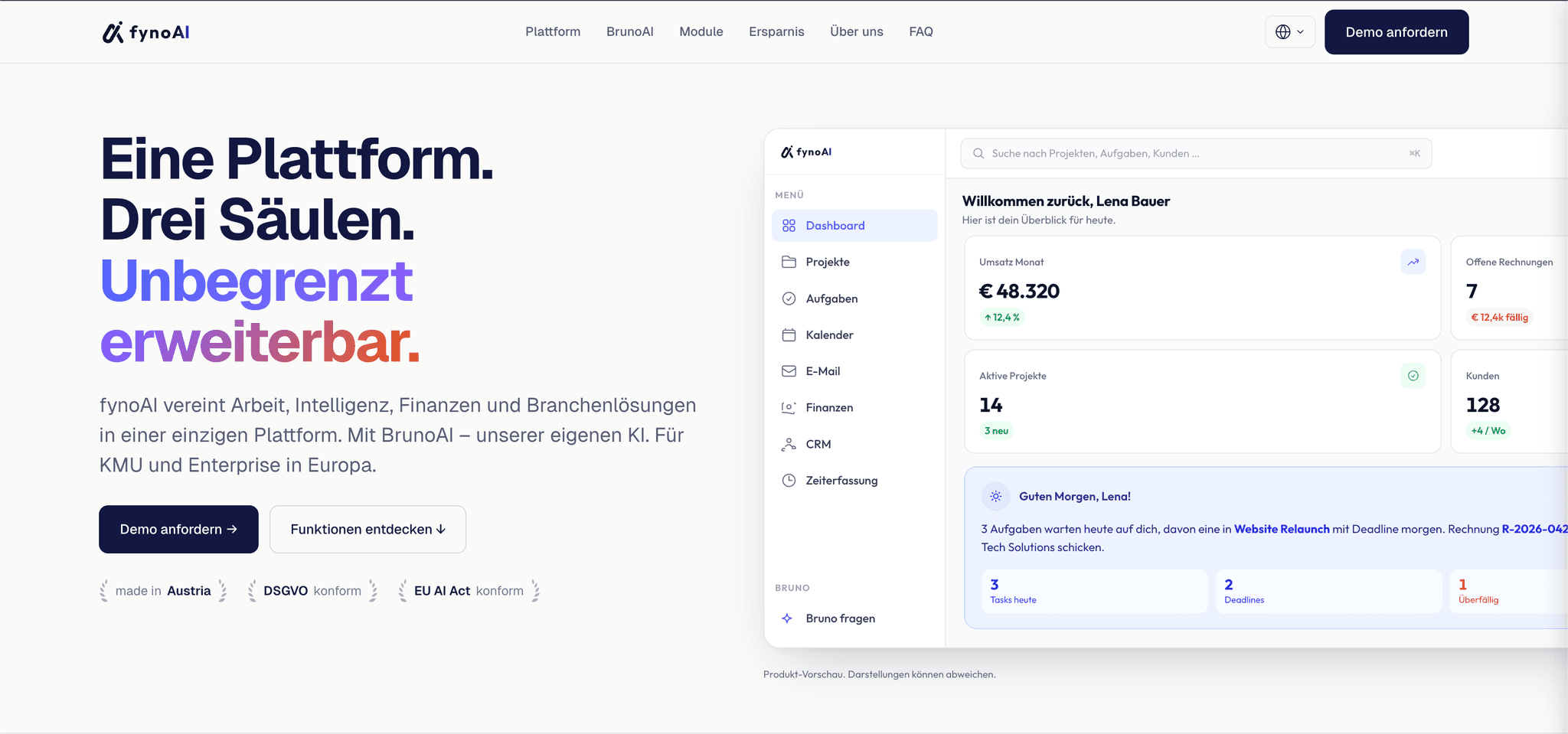 Vorschaubild der Case Study fynoAI — fynoAI Website — Marketing-Site mit Puck-Pagebuilder, Newsletter und CRM auf Laravel 13